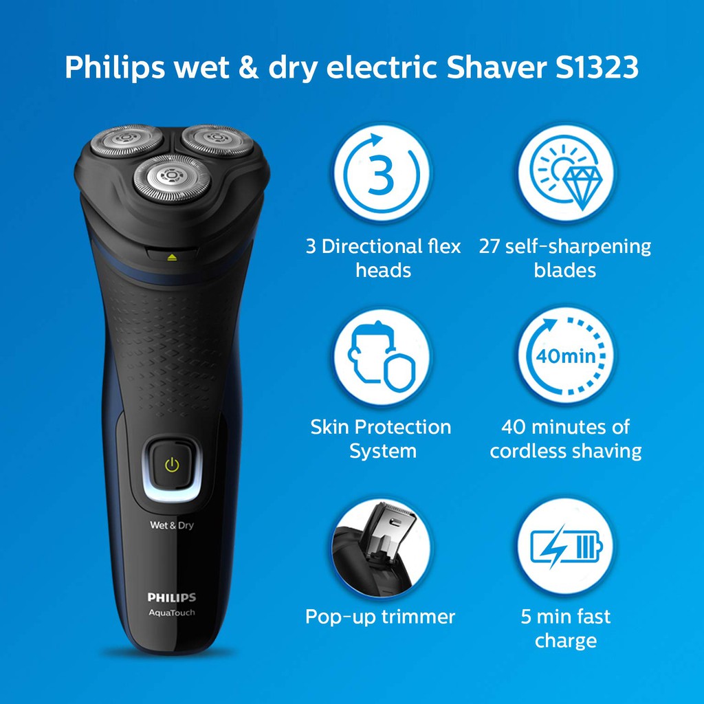 Máy cạo râu khô và ướt thế hệ mới Philips S1223 - Máy cạo râu không dây 27 lưỡi cạo tự mài