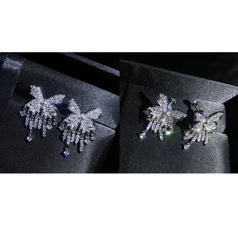 Bông Tai Hình Bướm Đính Đá Zircon Sáng Bóng Thanh Lịch Cho Nữ