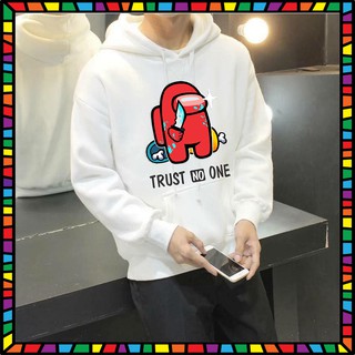 [SIÊU HOT] Áo Khoác Hoodie Among US Kiểu Dáng Unisex TRUST NO ONE Màu TRắng Hình ĐỎ Chất Nỉ Dầy Dặn Hot Trend 2021