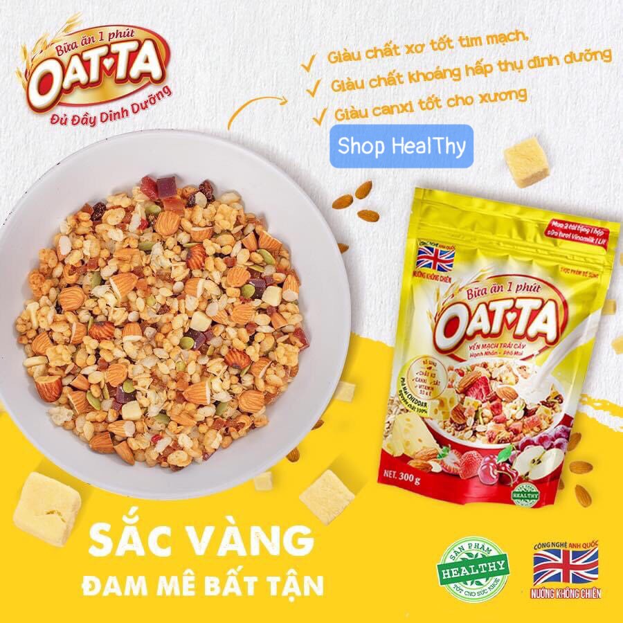 Bánh Ăn Sáng Yến Mạch OATTA Phô Mai Trái Cây Hạnh Nhân 300gr - Tặng 1 Nho Khô 170gr