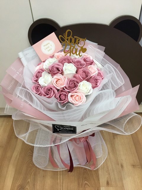 Hoa sáp thơm bó 30 bông mix màu lưới Hàn