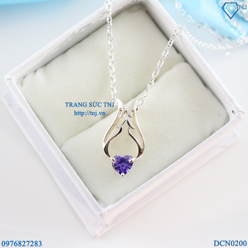 Dây chuyền bạc nữ hình đôi cánh thiên thần đính đá tím DCN0200 - Trang Sức TNJ