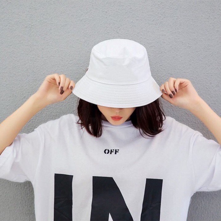 Mũ bucket vành tròn tai bèo trơn hai màu trắng đen phong cách unisex