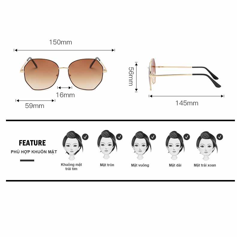 Kính mát nữ K05KK phiên bản Hàn Quốc chống tia UV phân cực kiểu dáng thời trang khung gọng hợp kim thép