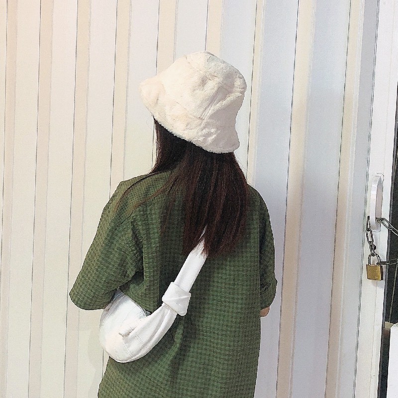 Mũ bucket lông thỏ cao cấp màu trơn