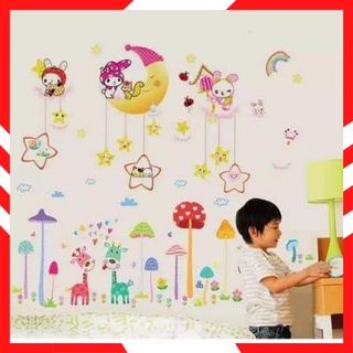 Combo 2 decal dán tường trăng sao + nấm và hươu te08 + te30