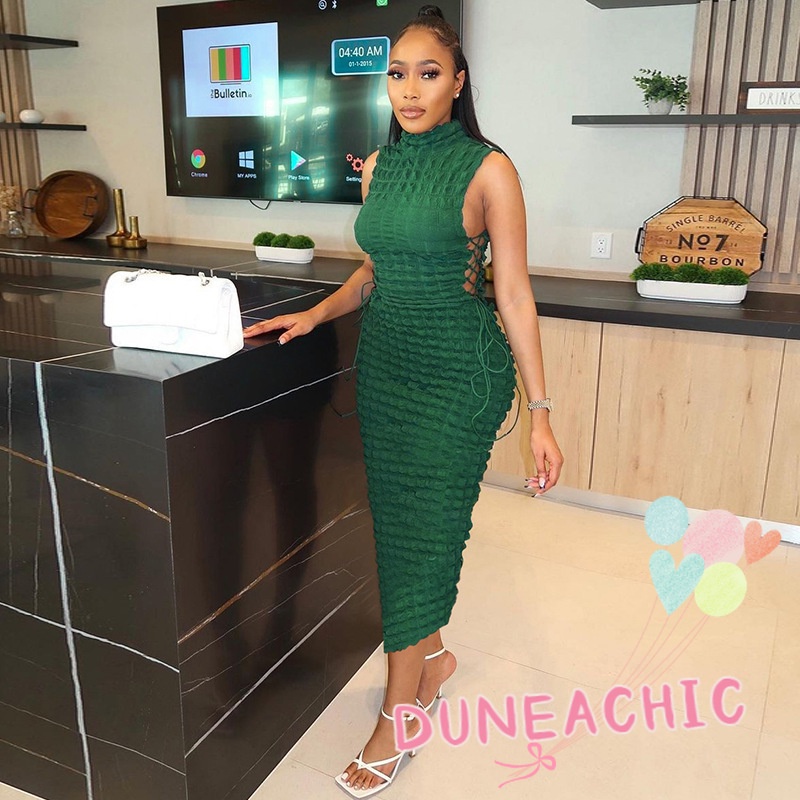 DUNEA Đầm không tay phối dây rút quyến rũ thời trang cho nữ