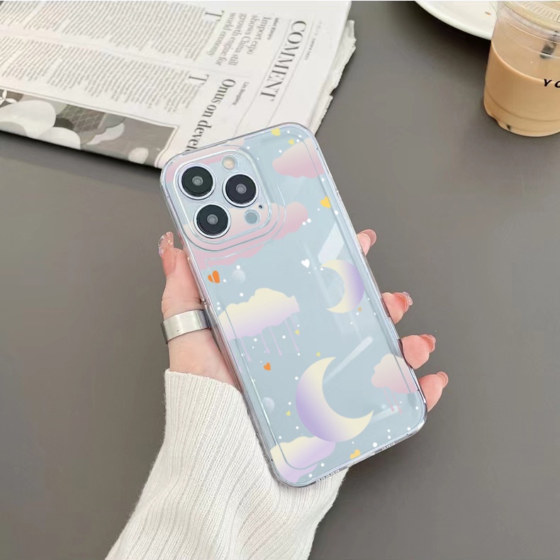 Ốp Điện Thoại TPU Gel Đệm Khí Trong Suốt Viền Vuông In Hình Mặt Trăng Cho iPhone 13 Pro Max 14 12 iPhone 11 XR 8 7 SE 2022