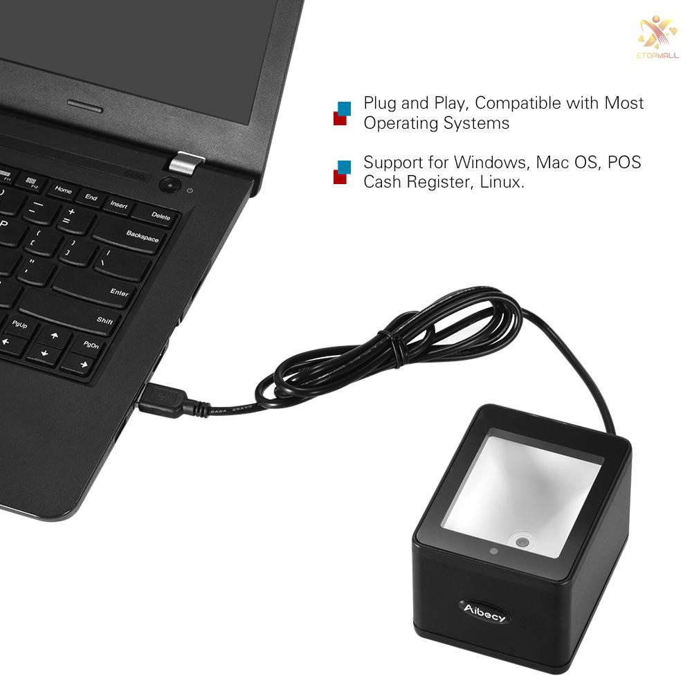 ET Aibecy YHD-9800 Desktop 1D/2D/QR Barcode Scanner USB Wired Bar Code Reader CMOS Image Hand-Free for Mobile Payment