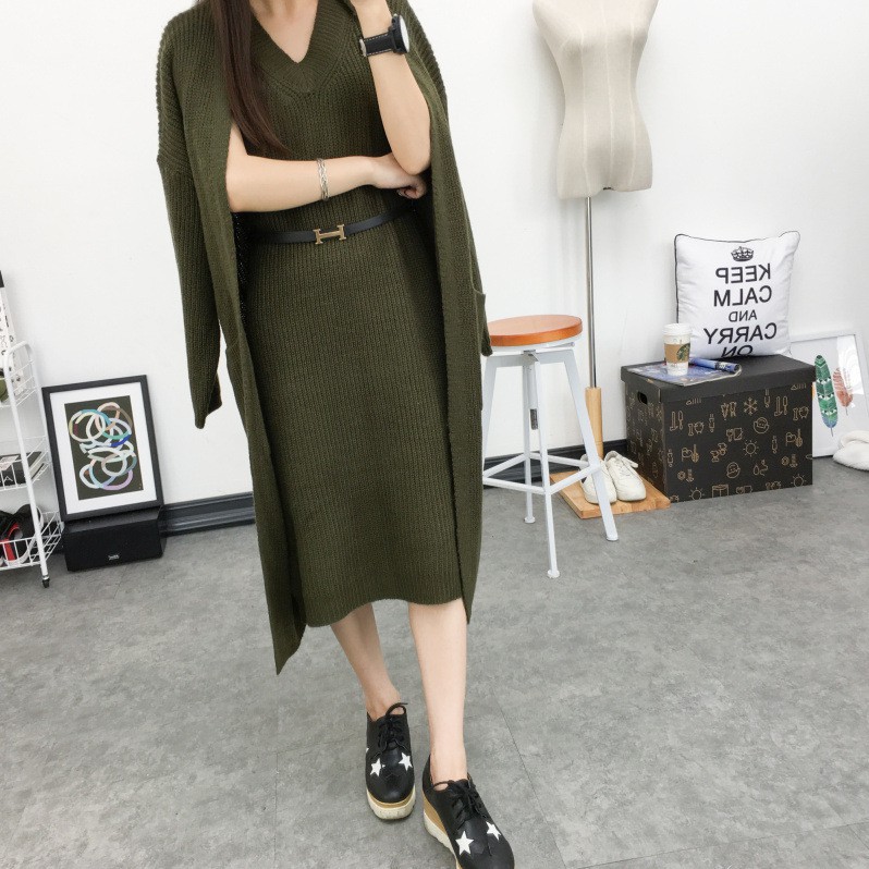 Váy, Đầm len có kèm áo khoác len cardigan bên ngoài KN103 KN103D