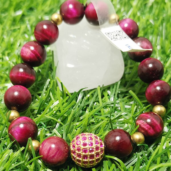 Chuỗi đeo tay đá mắt hổ hồng mix charm đẹp