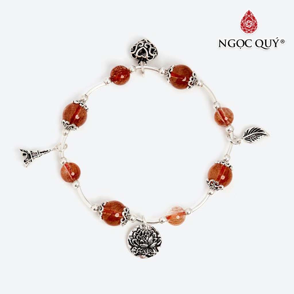 Vòng tay TA tóc đỏ phối charm hoa sen hạt 10mm - Ngọc Quý