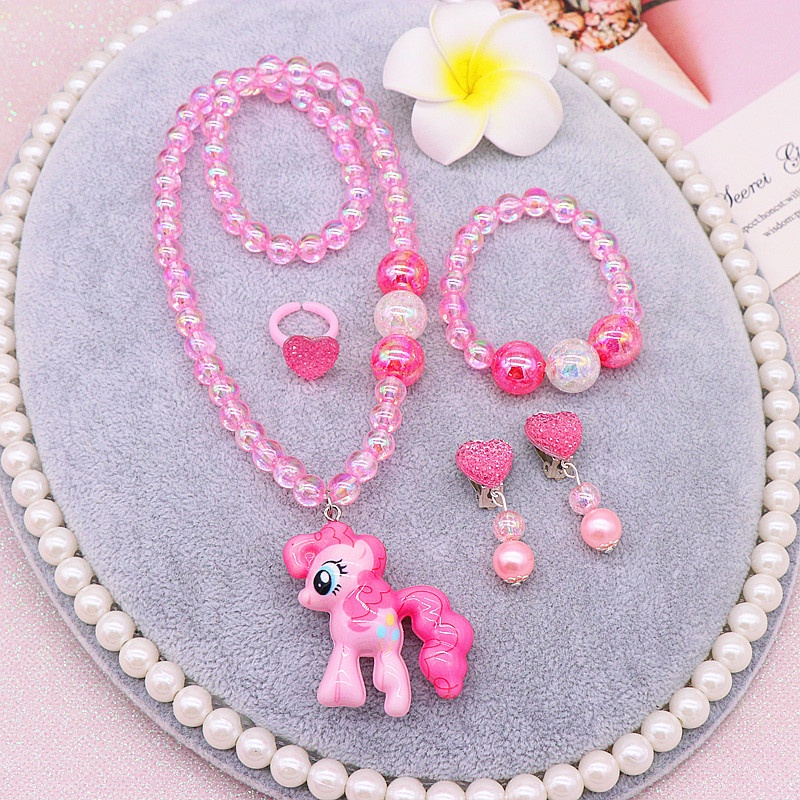 Bộ 5 món trang sức vòng cổ nhẫn bông tai công chúa Elsa màu dạ quang đáng yêu cho bé gái