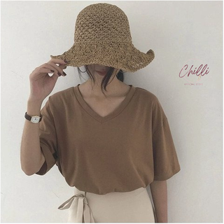 Áo phông nữ, áo thun nữ cổ tim basic dáng suông (hàng Quảng Châu)  P944