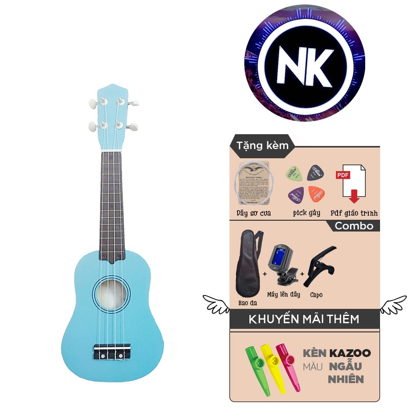 (MUA 1 ĐƯỢC 9) Đàn Ukulele Soprano 21" Full Phụ Kiện + Bao Da + Capo + Tuner + Kèn Kazoo