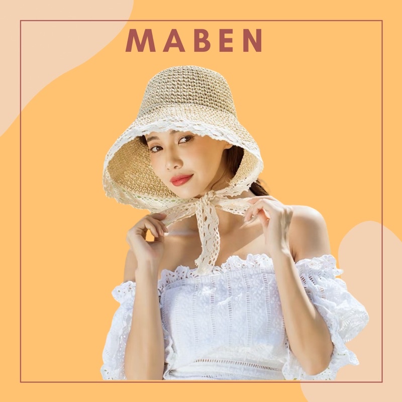 Nón cói viền ren thắt nơ - Mũ che nắng du lịch - Maben