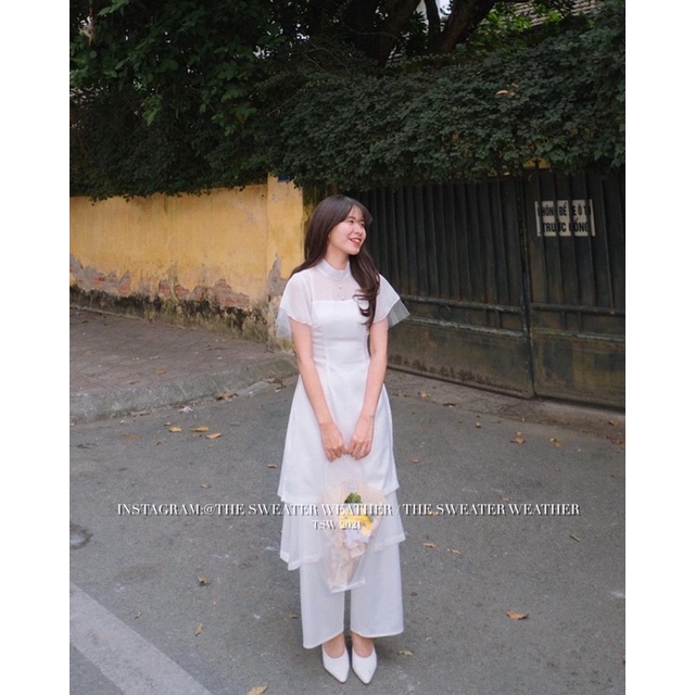(Ảnh thật) Áo dài cách điệu tiểu thư voan lụa cộc tay the.sweaterweather TSW