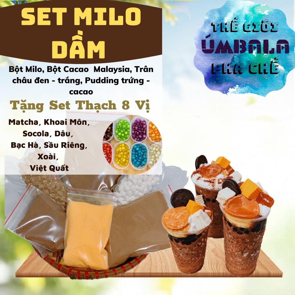 💥MILO DẦM 12 VỊ THẠCH💥 Set Milo Dầm Trân Châu Dai Dẻo Cùng Pudding Trứng Và Cacao 10-20 Chén, Công Thức Dễ Làm Tại Nhà