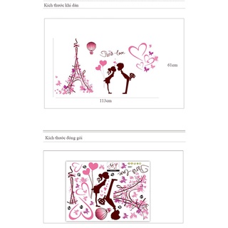 Decal dán tường Hoa Hồng và cặp đôi Paris