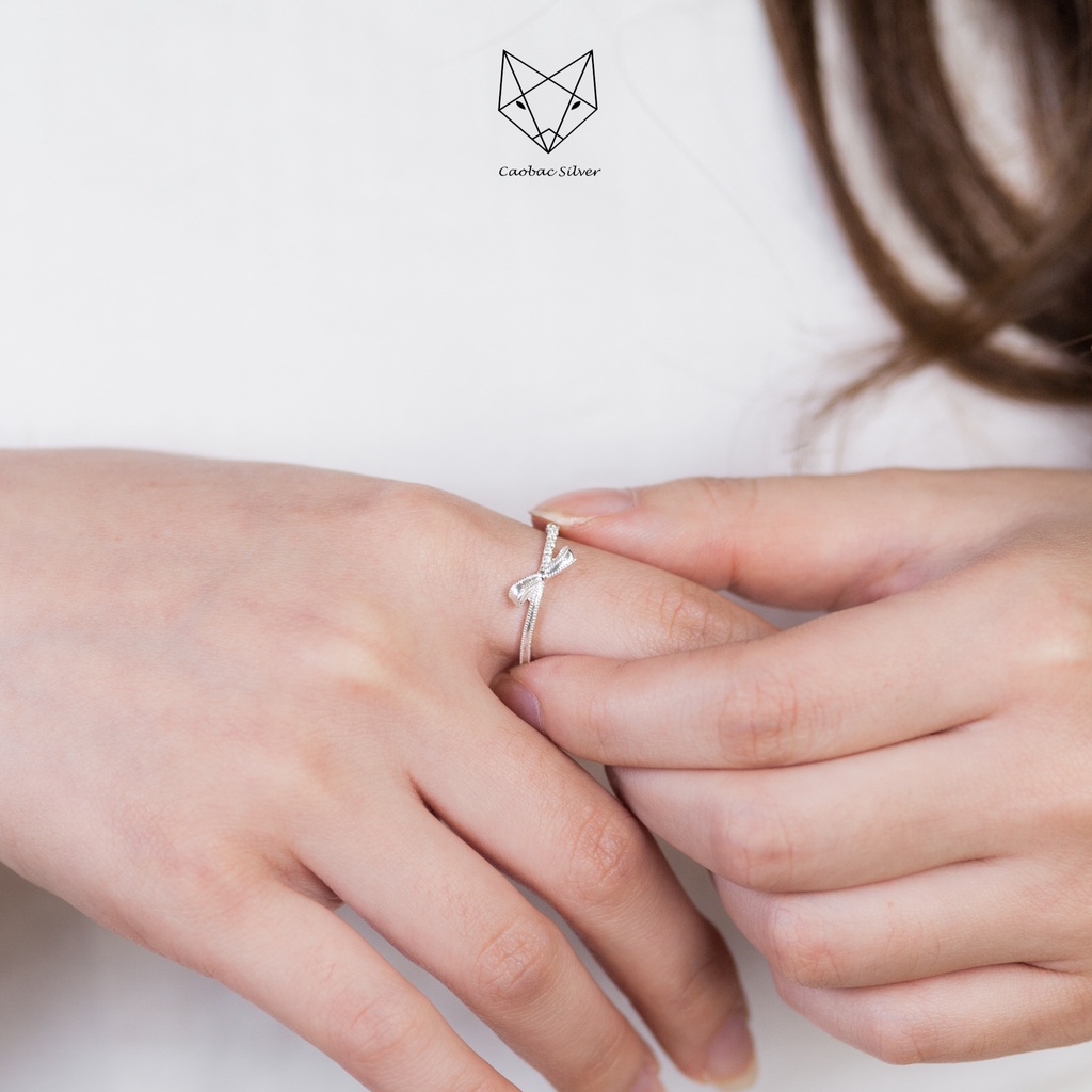 Nhẫn nữ bạc ta CaoBac Silver sợi đan nơ nhẹ nhàng đính đá tinh tế dành riêng cho bạn gái