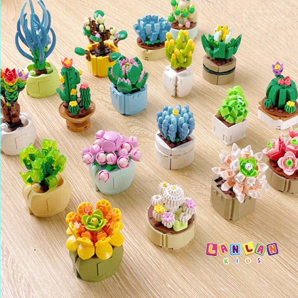 Đồ chơi mô hình lắp ráp chậu cây mini LANLAN KIDS trang trí decor bàn học