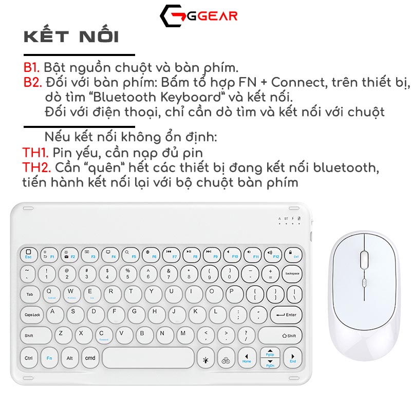 Bàn phím chuột bluetooth không dây Ggear BPC01 chống ồn silent pin sạc bấm cực đã cho ipad điện thoại smartphone học tập