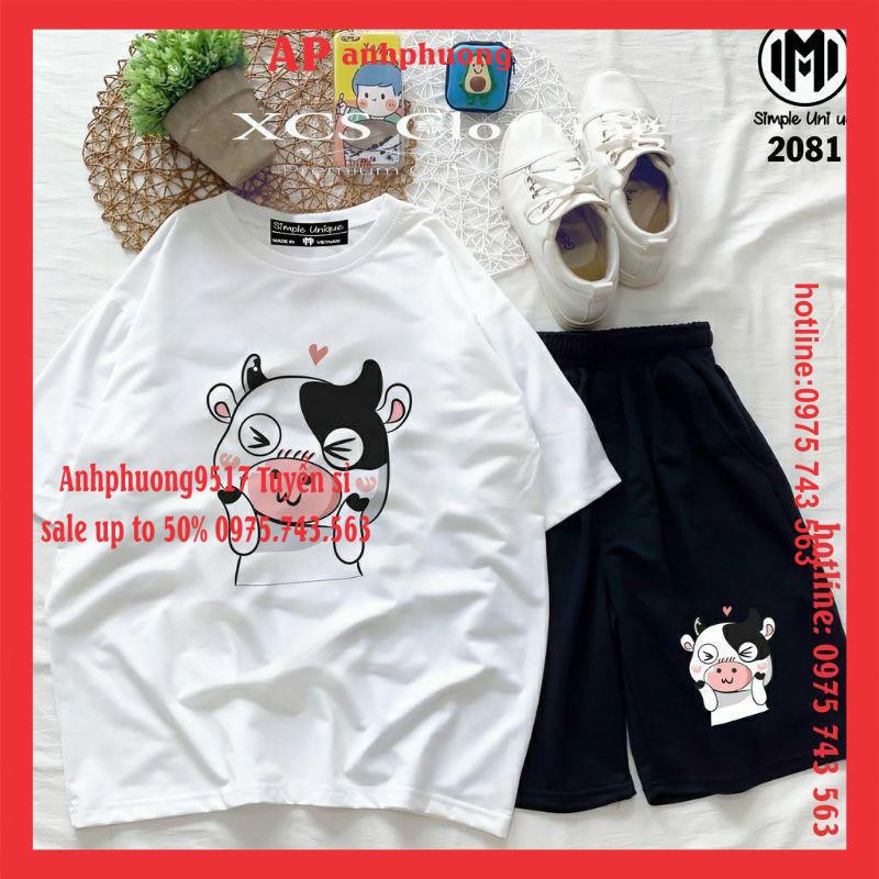 Sét Bộ Đồ Thời Trang Nữ Mặc Đi Chơi Dạo Phố Mùa Hè Kute♥️ Áo Thun Cotton In Bò Sữa+ QUẦN ĐÙI Phong Cách Teen Hàn Quốc