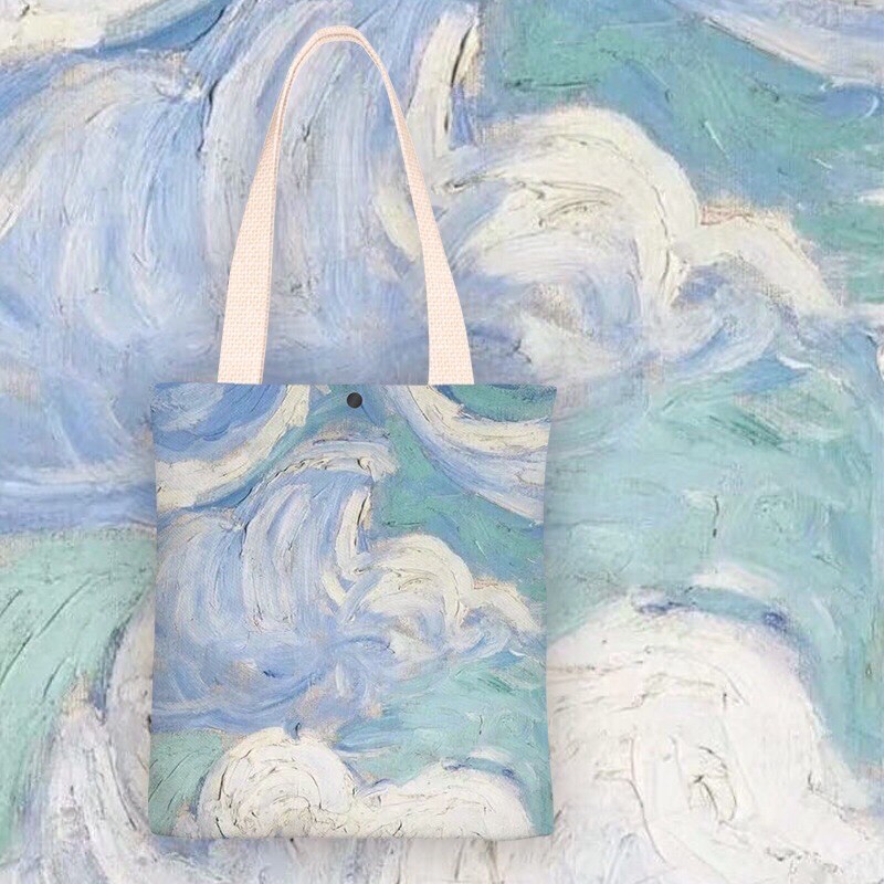 Túi Tote vải Canvas Phong cách Hội họa Bầu Trời Xanh Nghệ Thuật.