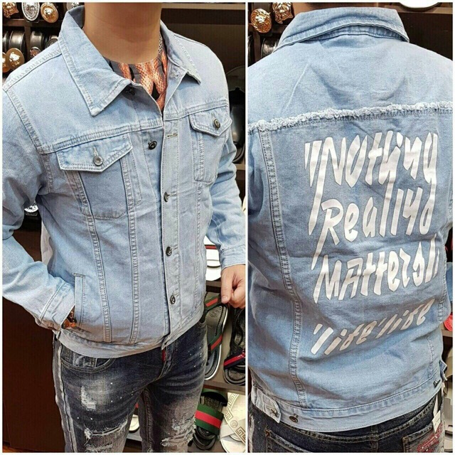 Áo khoác jean nam in chữ sau lưng mới - Áo khoác jeans