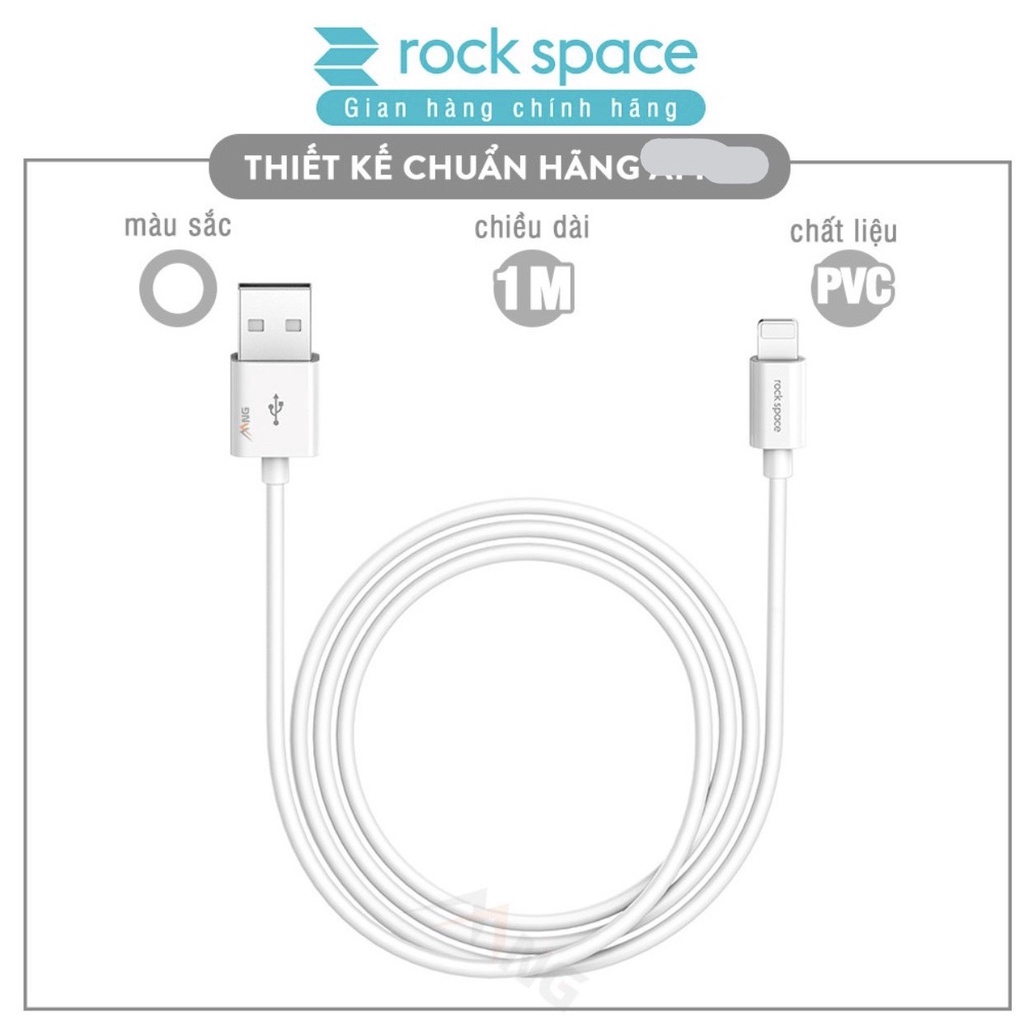 Dây cáp sạc nhanh cho iphone Rock space Lightning S08 độ dài 1m, sạc nhanh, ổn định, không nóng máy, hàng chính hãng