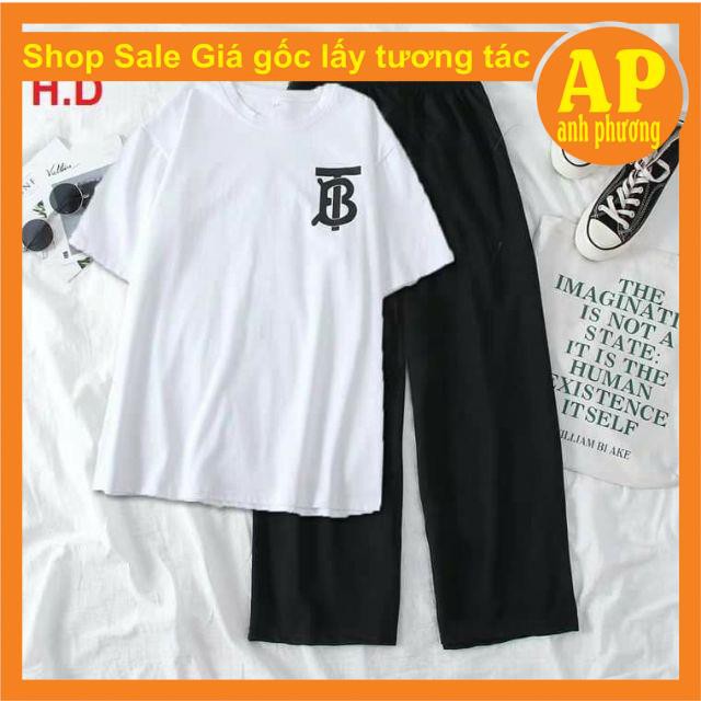 Sét áo phông TB + quần ống rộng❤️gồm áo phông form thụng tay lỡ chất cotton mềm mịn in hình nhỏ❤️quần suông chất sạn