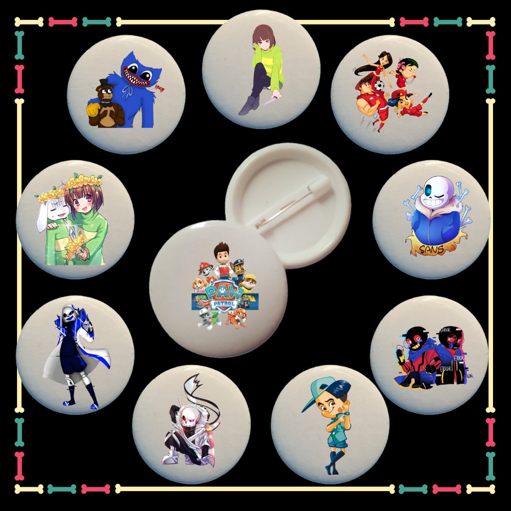 Combo Huy hiệu Error 404 Error Sans Sans Chara Đội Chó cứu hộ Hero team One Piece 10 chiếc 5.8cm