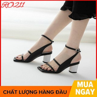 Giày sandal nữ cao gót đế cao 5 phân màu đen hàng hiệu rosata ro211