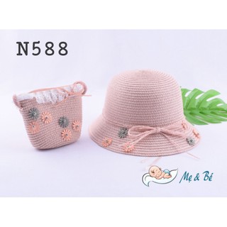 N588 - set mũ cói kèm túi cho bé gái