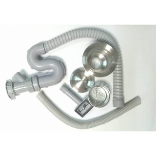 Bộ xi phông - Bộ xả nước - bộ phụ kiện chậu rửa bát 1 hố ,chất liệu inox -new