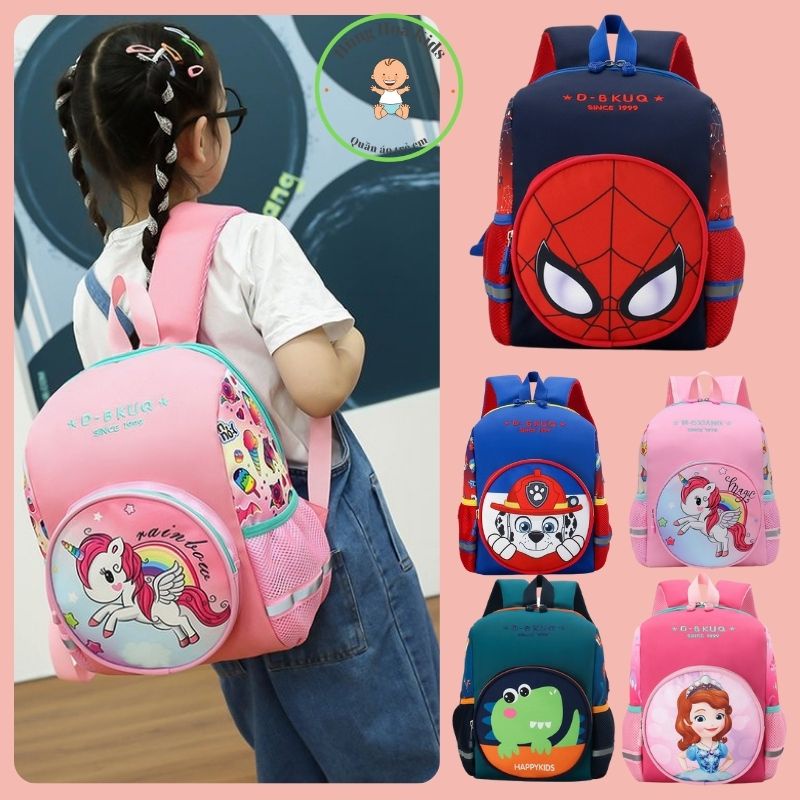 Balo đi mầm non cho bé trai bé gái siêu nhẹ ngựa pony, công chúa, khủng long, người nhện, chó cứu hộ Hùng Hoa Kids