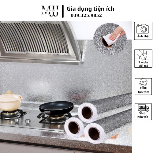 Giấy bạc dán tường nhà bếp chống nước, chống thấm dầu 3m*60cm