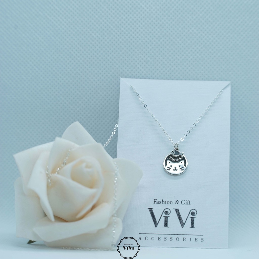 Dây chuyền bạc Ý hình chú mèo may mắn Neko – vòng cổ bạc ViVi_Gift
