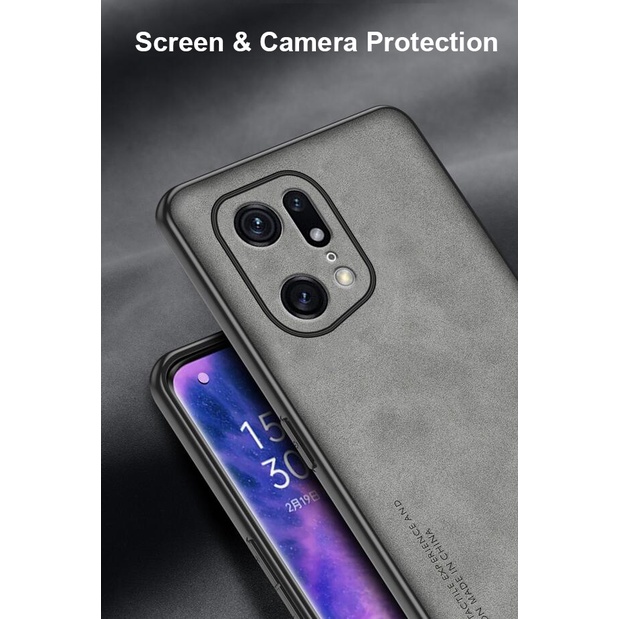 Ốp Điện Thoại Da PU Viền Silicon Dẻo Thời Trang Chống Sốc Cho OPPO Find X5/Pro