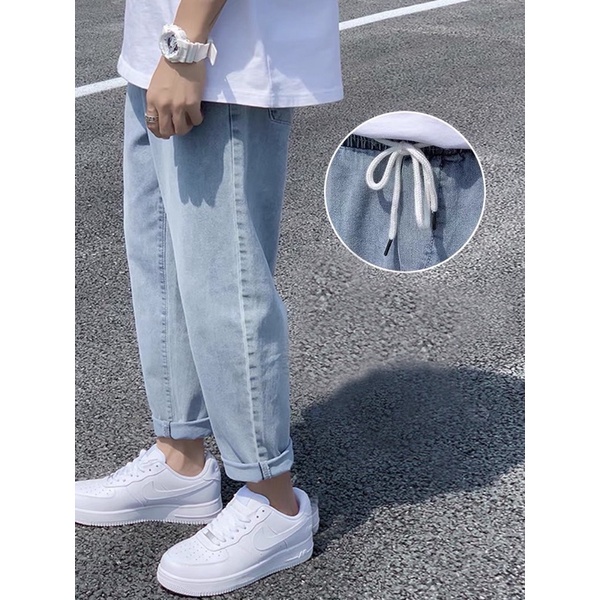 Quần Jean Baggy Ống Suông Nam Nữ Unisex - Kiểu quần Jean Nam Nữ màu xanh sáng - Hàng nhập khẩu