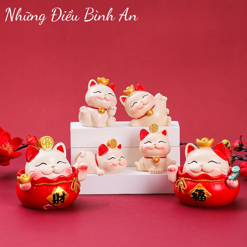 Mèo thần tài trang trí ô tô, bàn làm việc mang lại may mắn, bình an/ Tượng mèo 💕FREESHIP 50k💕 - Những Điều Bình An
