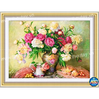 Tranh Đính Đá ABC (ĐÍNH TOÀN BỘ) Bình Hoa Hồng Tuyệt Đẹp DF2647 (KHÁCH TỰ ĐÍNH) KT:75X55CM