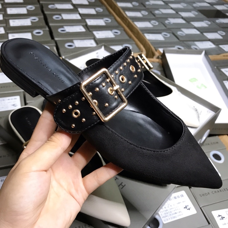 Giày sục bệt nữ CNK xuất mũi nhọn quai nạm đinh hở ngón Full box MS-0160