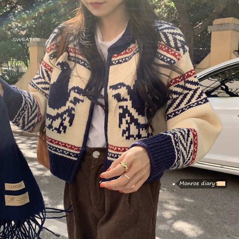 Áo Khoác cardigan Dệt Kim Dáng Ngắn Cổ Tròn Thời Trang Hàn Quốc