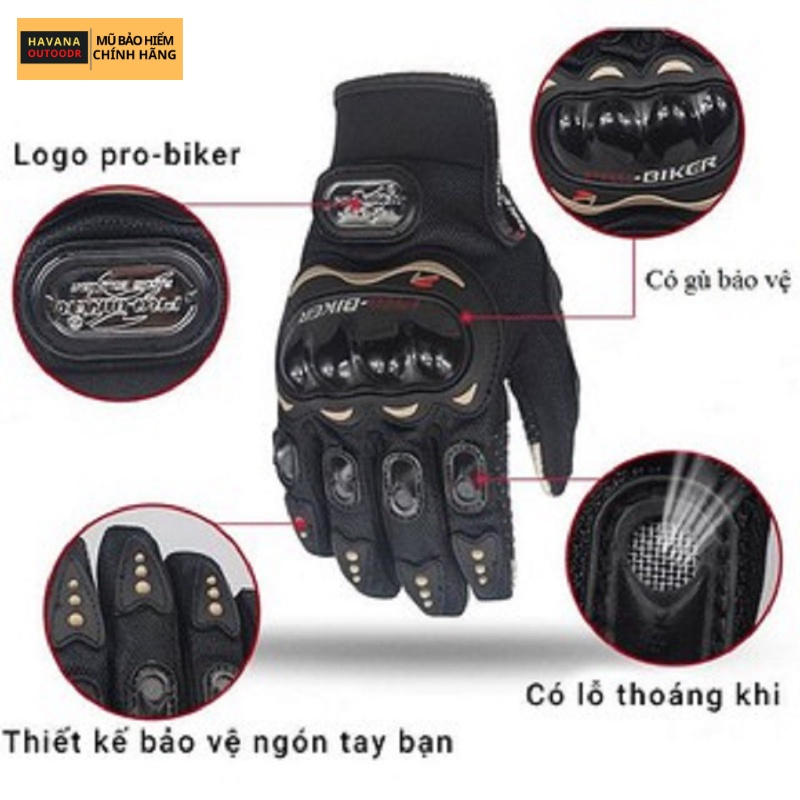 Găng Tay Dài Ngón Có Gù Bảo Vệ  ProBiker , Găng Tay Phượt Bảo Hộ Cao Cấp Có Đệm Mút Havana Store