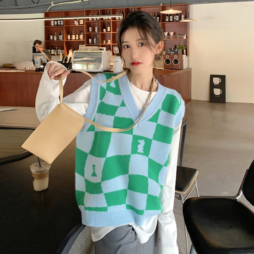 Áo Sweater Dệt Kim Dáng Rộng Cổ Chữ V Thời Trang Cho Nữ