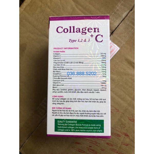 [ Mẫu mới ] Viên uống COLLAGEN +C tupe 1 2 &amp; 3 hỗ trợ làm đẹp da, sáng da, trắng sáng da - Hộp 60 viên