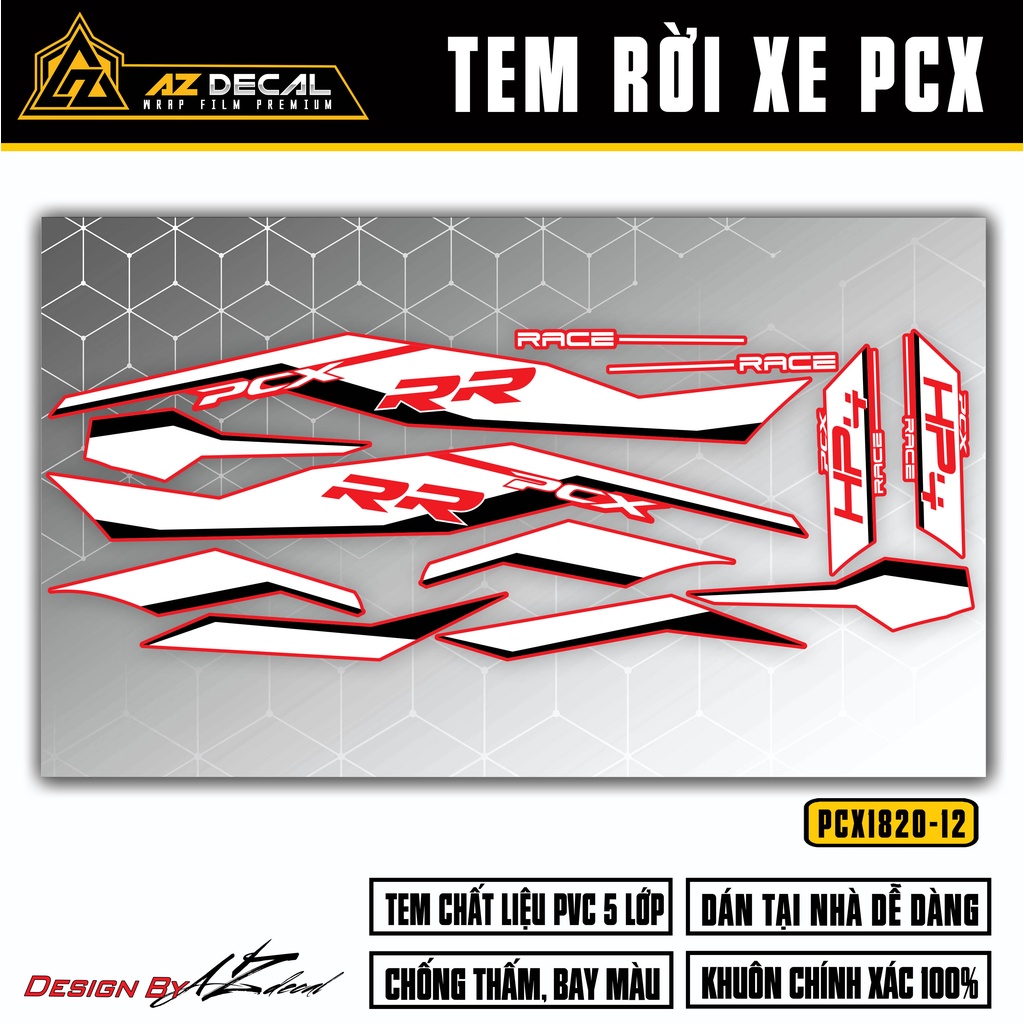 Tem Rời Dán PCX 2014 - 2020 Mẫu HP4 RR | PCX-12 | Decal Chế Dán Xe Máy PCX 125 150 160 Chống Nước, Bền Màu