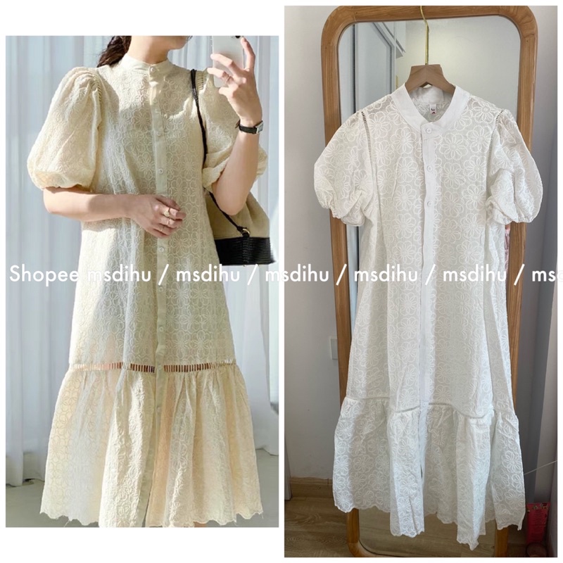 ORDER váy ren maxi váy đuôi cá tay bồng dáng suông style korea