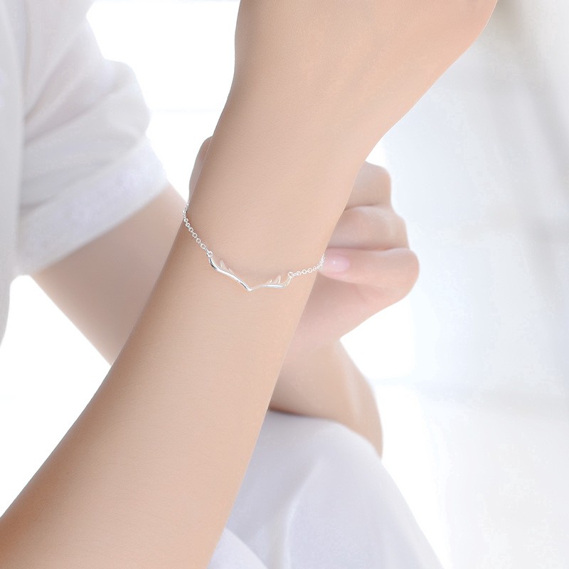 Vòng tay, lắc tay mạ bạc dây xích mặt hình gạc hươu thời trang đơn giản điều chỉnh được dành cho nữ